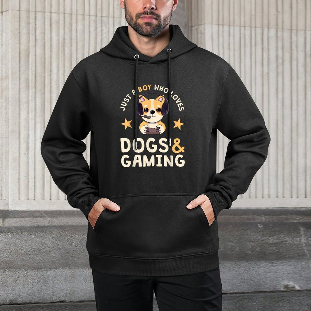 Just A Boy Who Loves Dogs And Gaming Cute Gamer Dog Adjustable Hood Hoodie