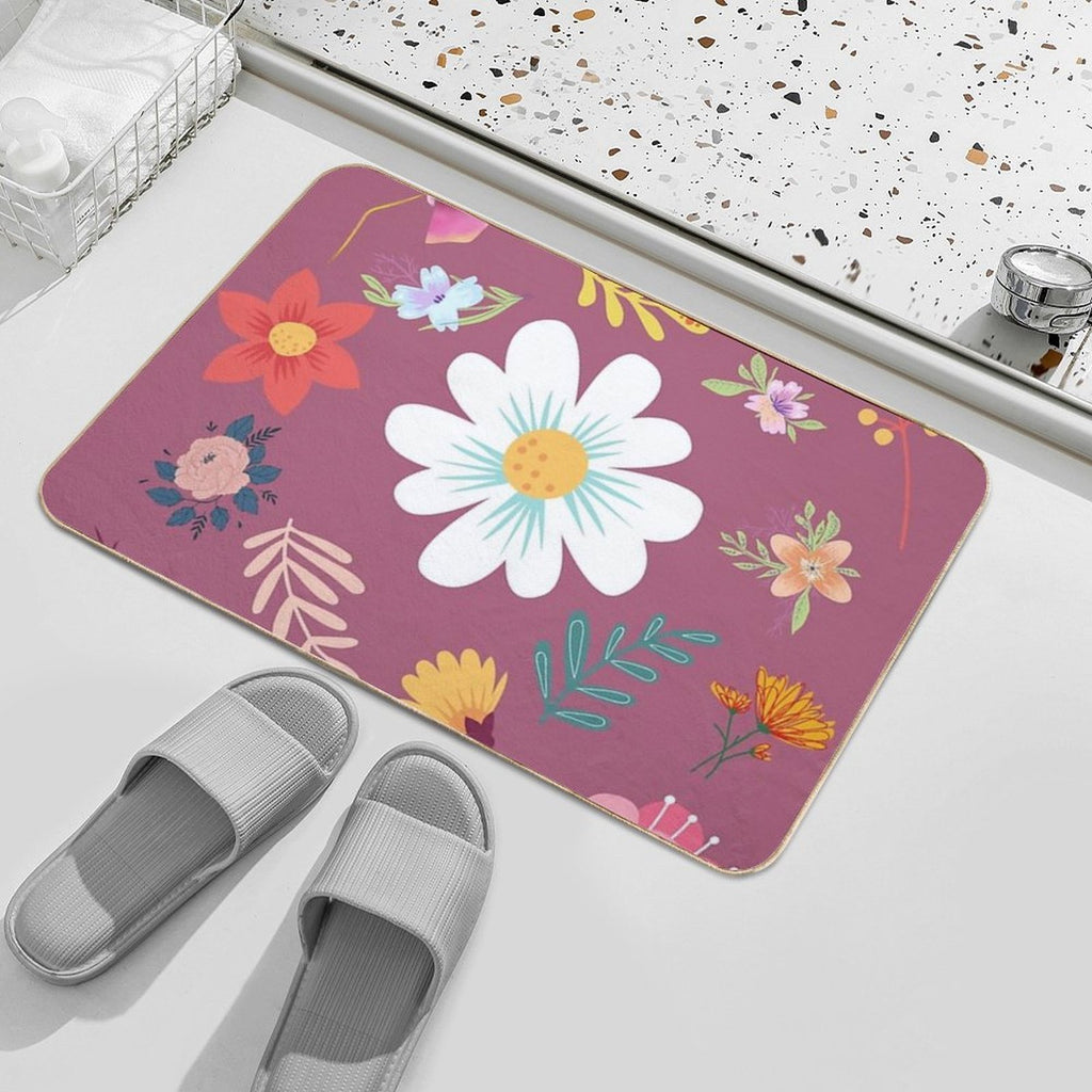 Random Floral Pattern 6 Tapestry Pink Background  Easy Maintenance Bath Mat