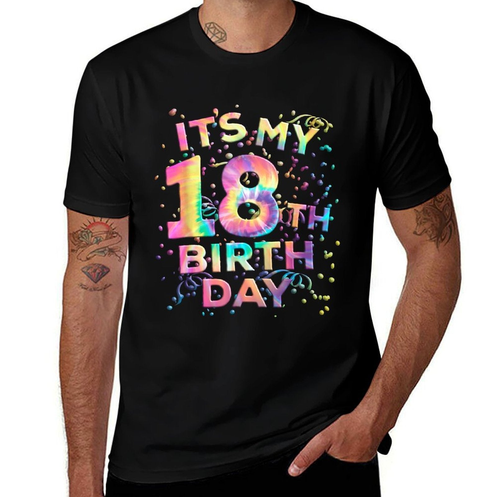 Funny Tie Dye Its My 18th Birthday 18 Year Old Bday  Fade-proof Color T-Shirt