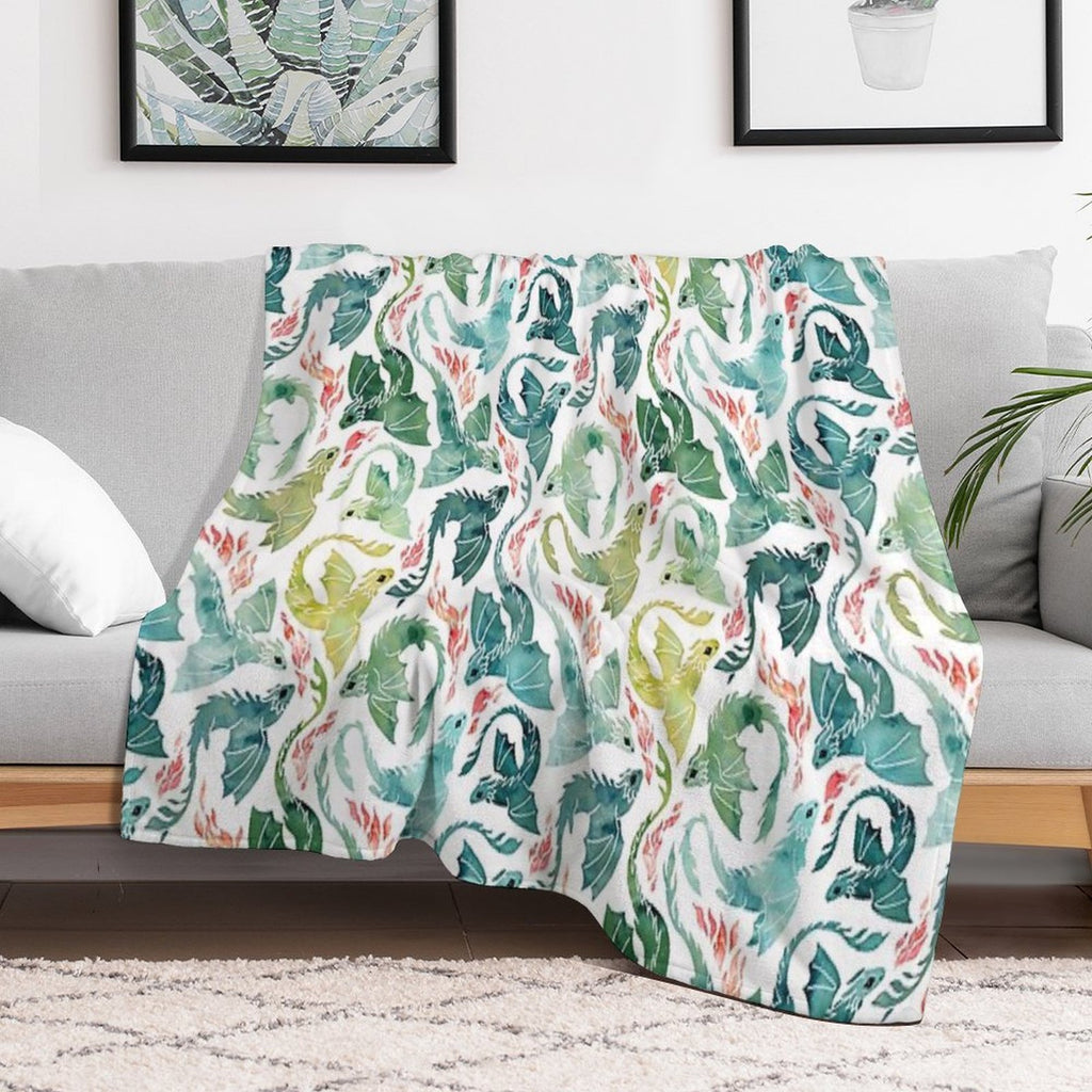 Dragon Fire Turquoise & Green Travel-friendly Throw Blanket