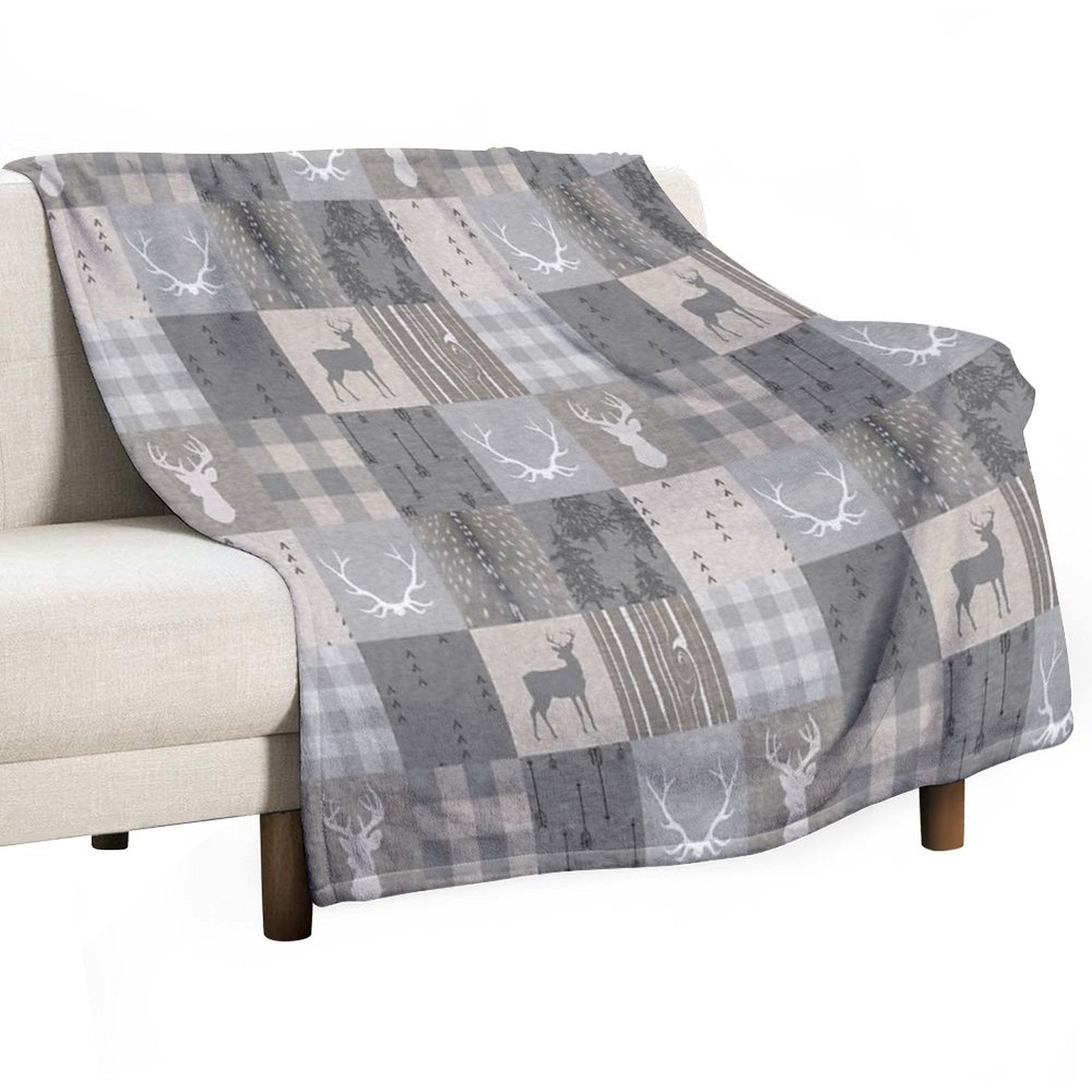 Rustic Woodland Patchwork - Grey And Beige Premium Throw Blanket