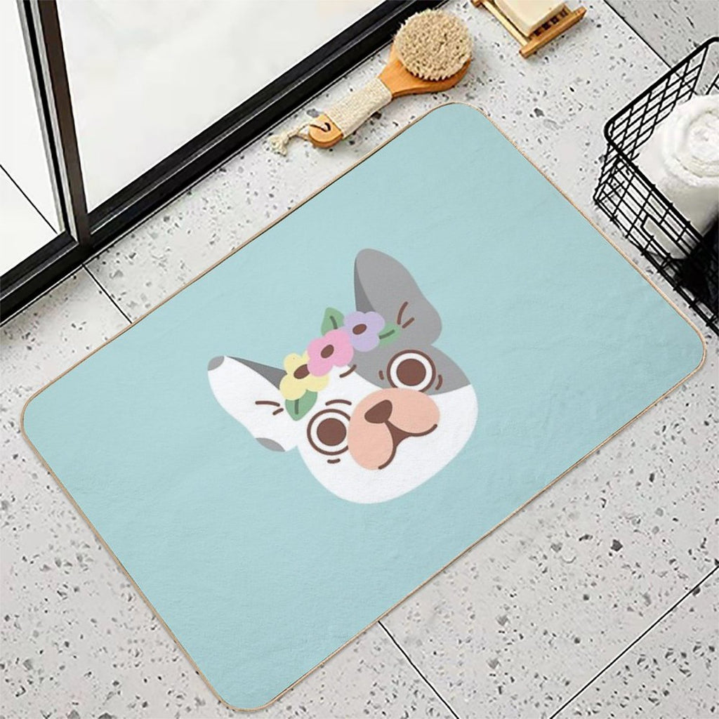 French Bulldog And Flowers  Fade-Resistant Bath Mat