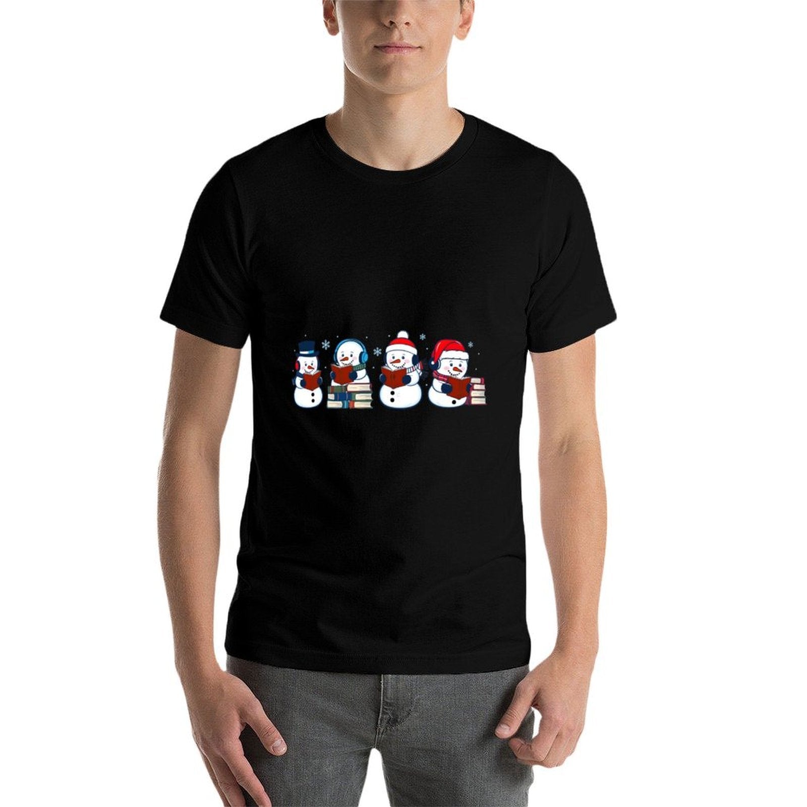 Snowman Reading Books Teacher Librarian Bookworm Christmas  Easy-care T-Shirt