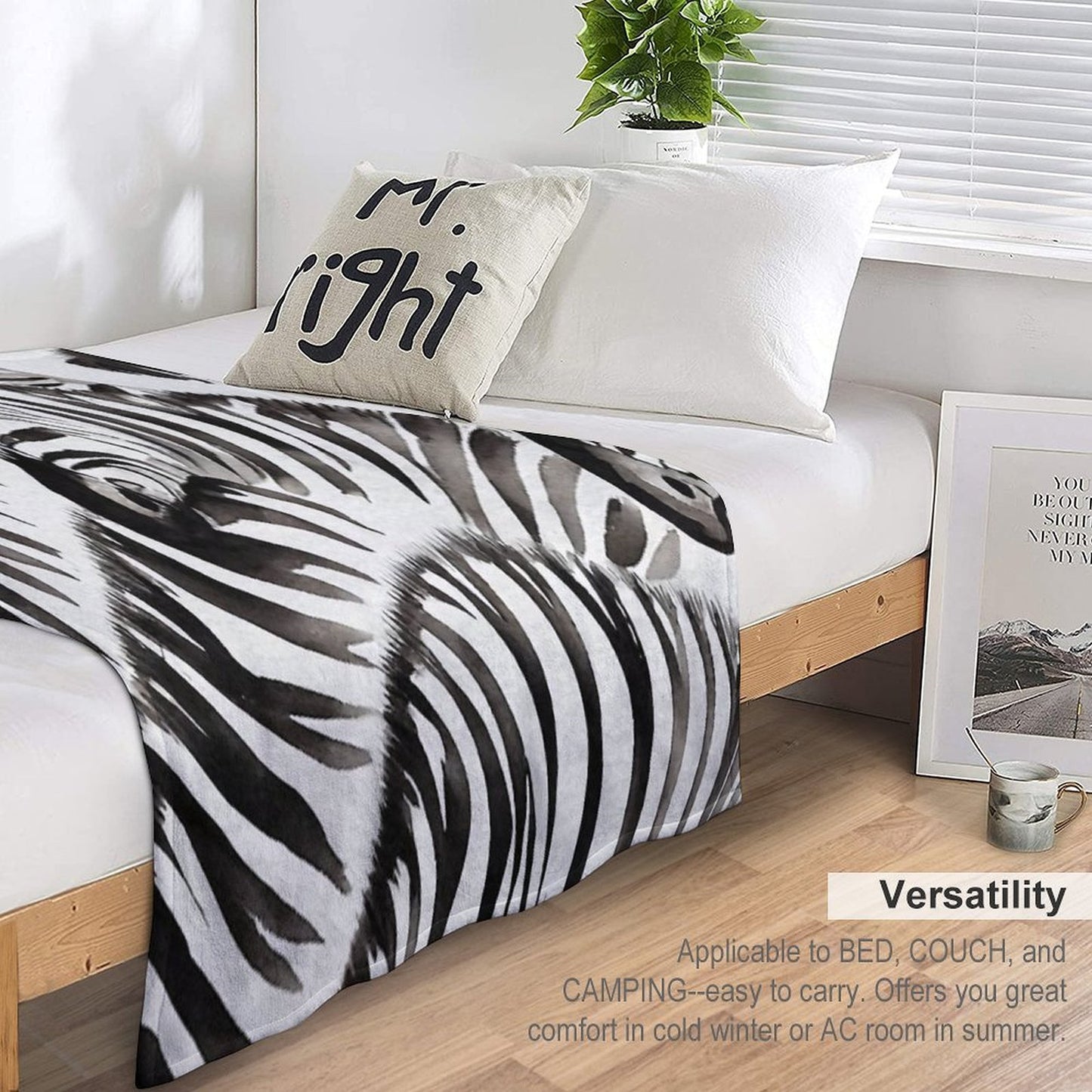 Zebra Watercolor Print, Animal Print, Durable Throw Blanket