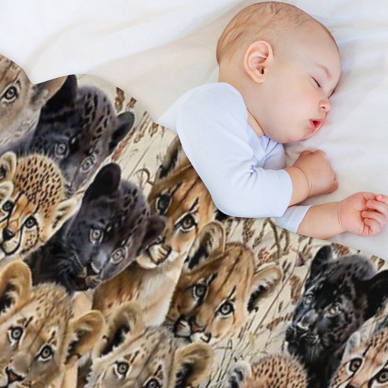The Big-Little Roar Collage, Majestic Cubs, Baby Lions, Leopards, Cheetahs, Panthers And Cougars Easy Care Throw Blanket