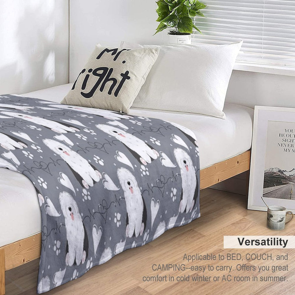 LOVE Old English Sheepdog - Black And White 1 Velvety-soft Throw Blanket