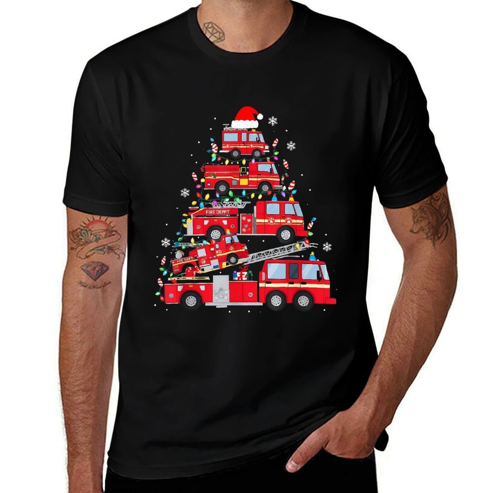 Fire Truck Christmas Tree Firefighter Holiday Design  Breathable T-Shirt