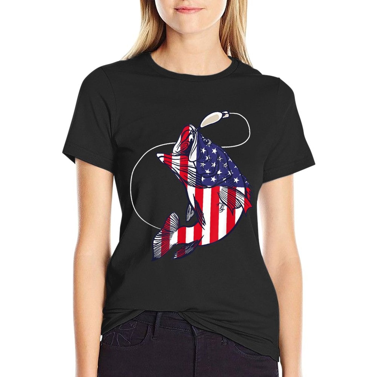 Bass Fishing Fish American Patriotic Fourth Of July  Moisture-wicking T-Shirt