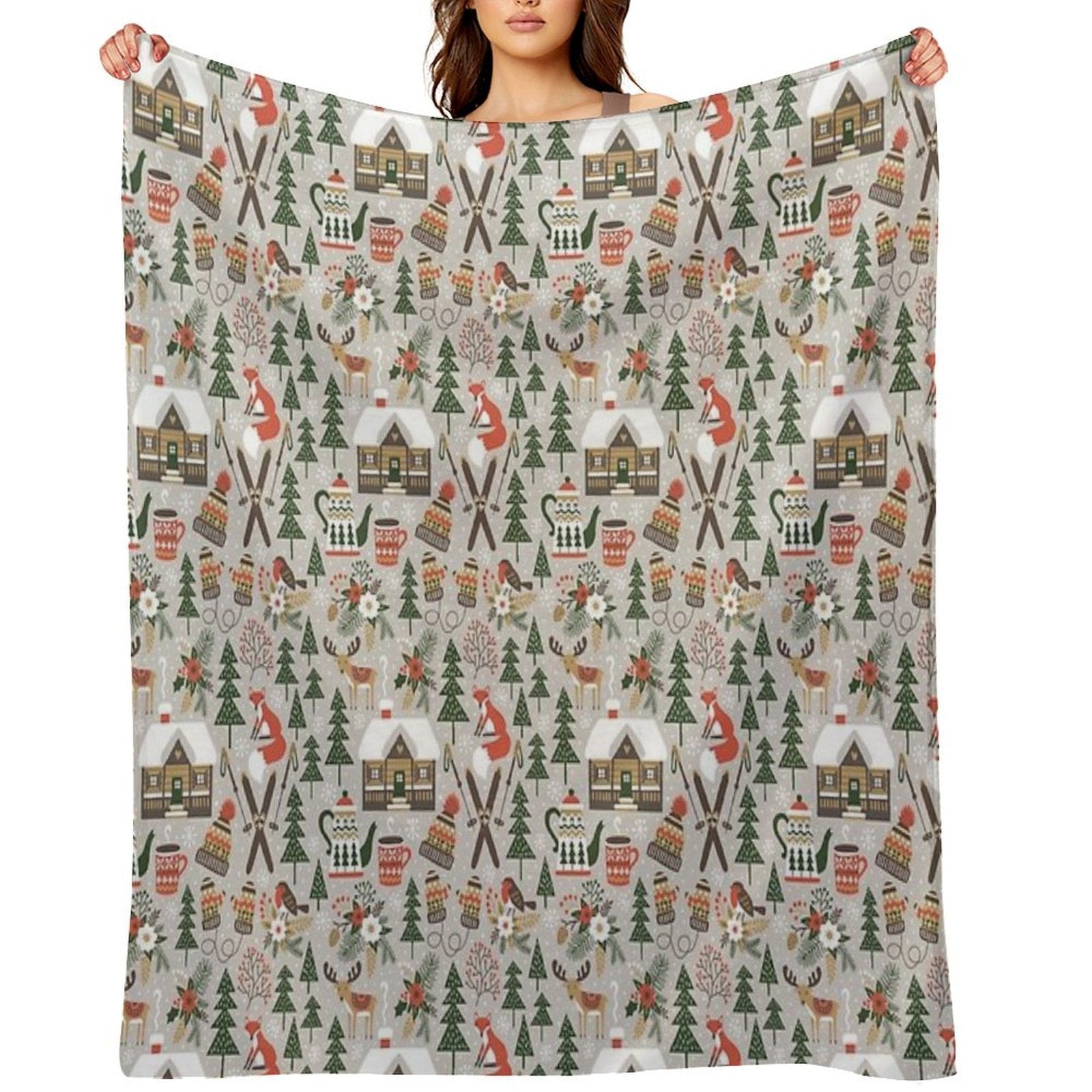 Cozy Cabin  Light Grey Easy Care Throw Blanket