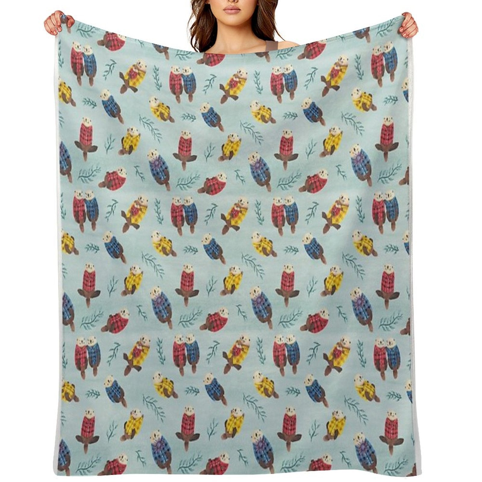 Sea Otters Wearing Plaid Lightweight Throw Blanket
