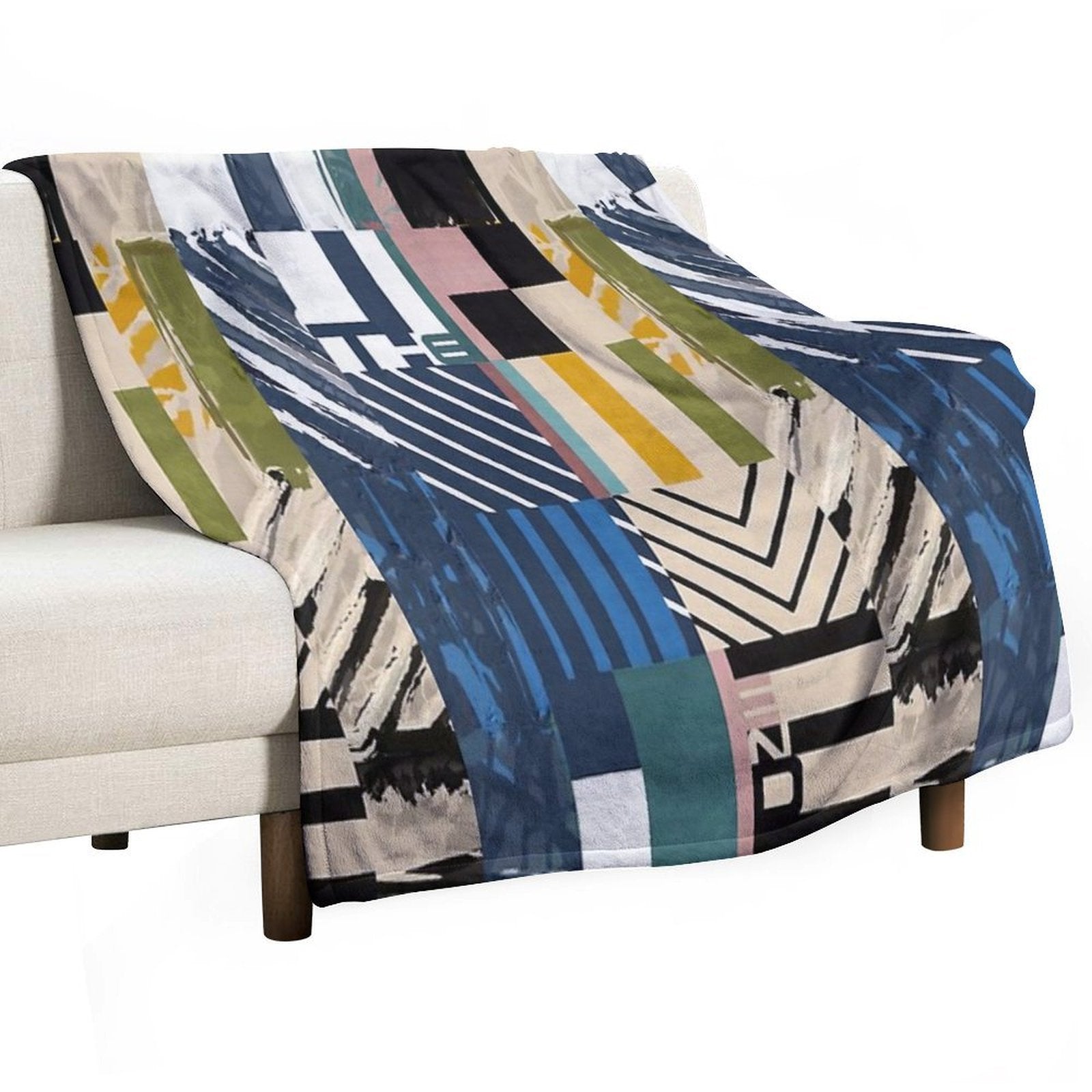The End Cubic Abstract - Geometric Design  - Half And Half Pink Orange Black Green Cream Blue, Teal, White Lilac Travel-friendly Throw Blanket
