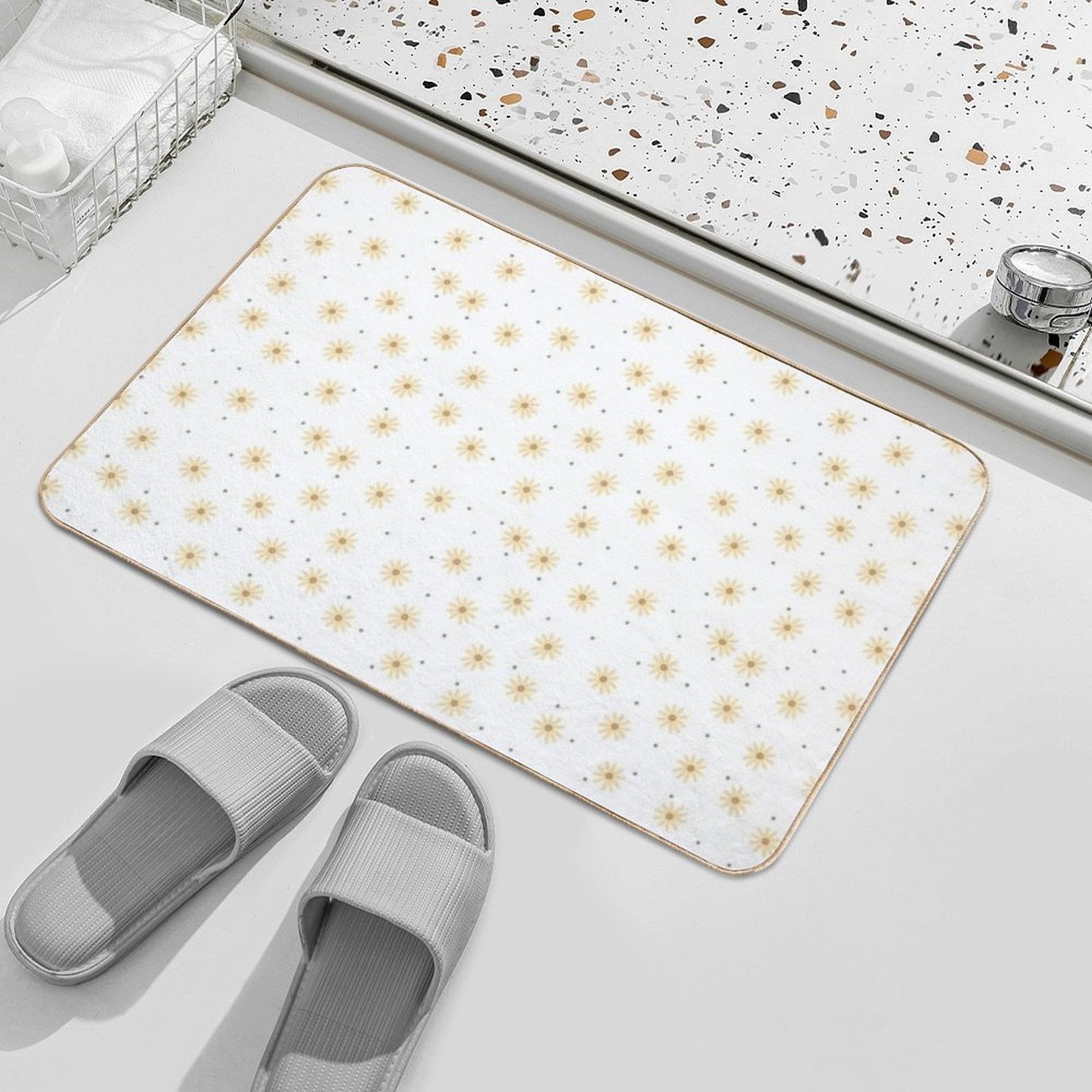 Dainty Yellow Daisies on White  High-Traffic Bath Mat