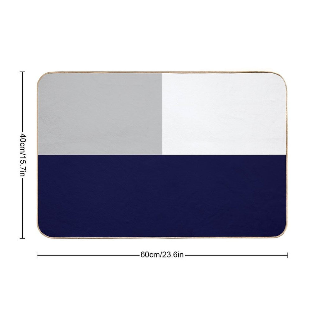 Tricolor Squares Navy Blue Silver Gray And White  Repositionable Bath Mat