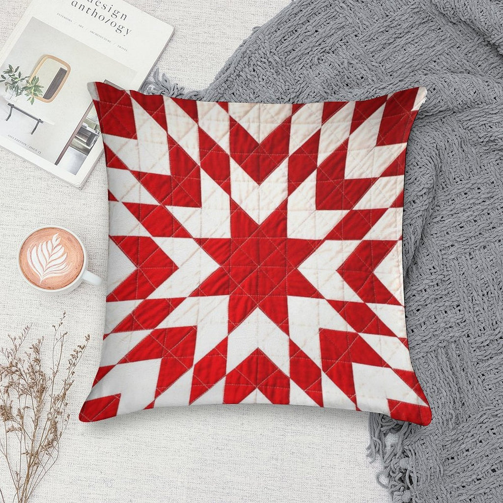 Red And White Lone Star Quilt Soft Gift Ready Throw Pillow