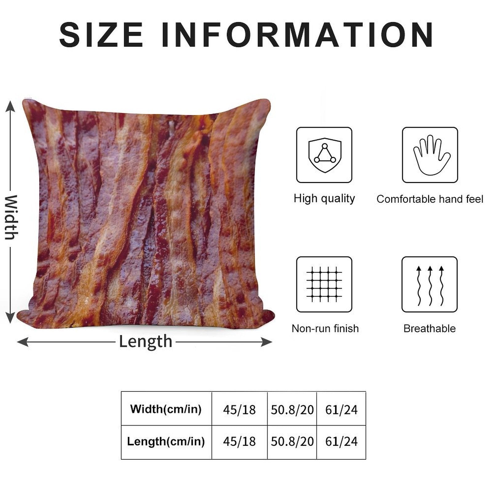 Fried Bacon Soft Short Plush Fabric Throw Pillow