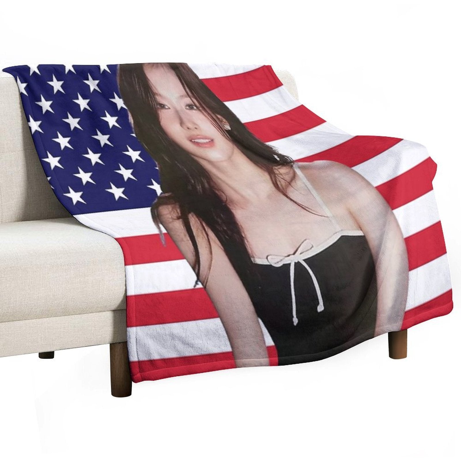 Kpop Sana Twice USA Flag Funny Kpop Easy Care Throw Blanket