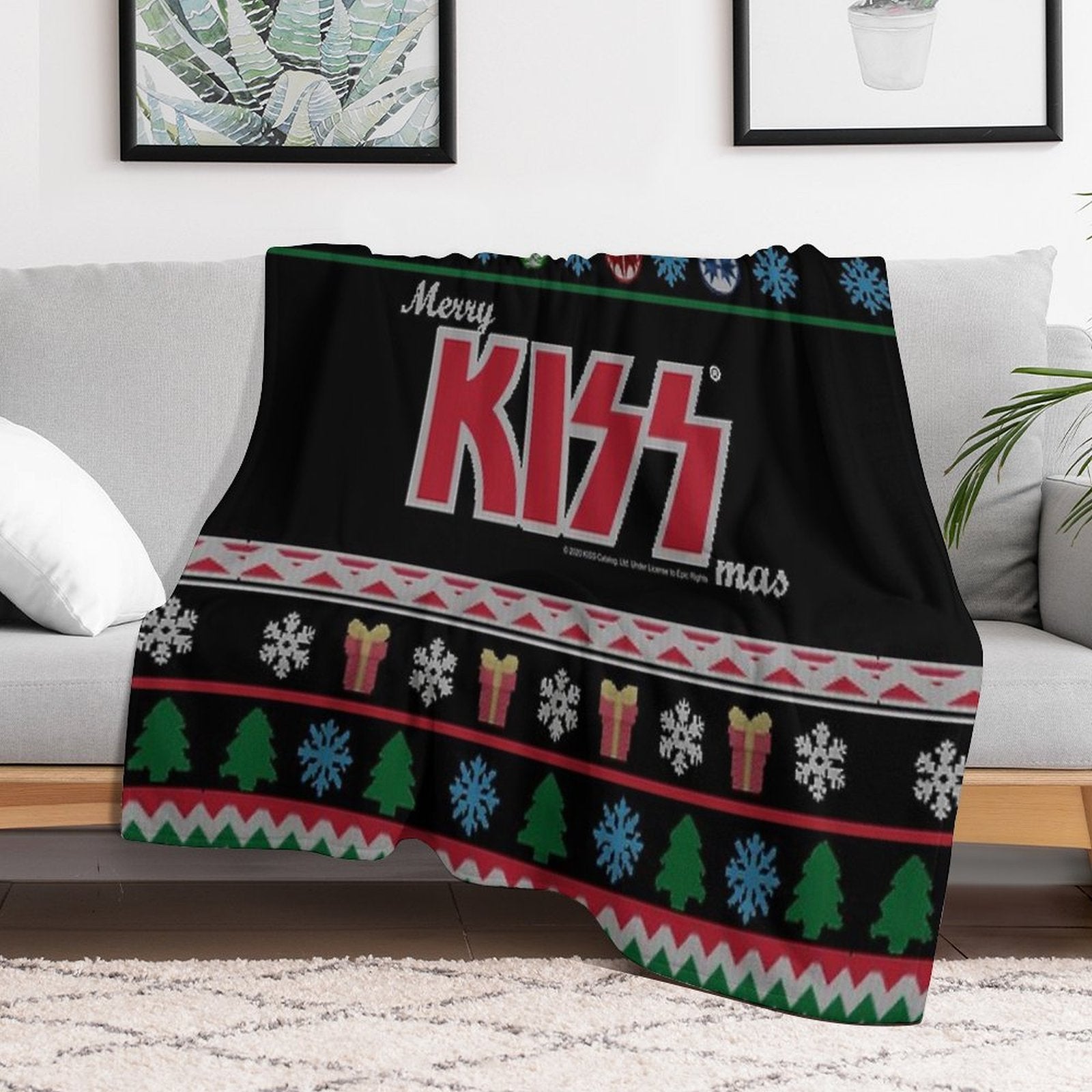 KISS ® The Band - Merry KissMas Ugly Sweater Premium Throw Blanket
