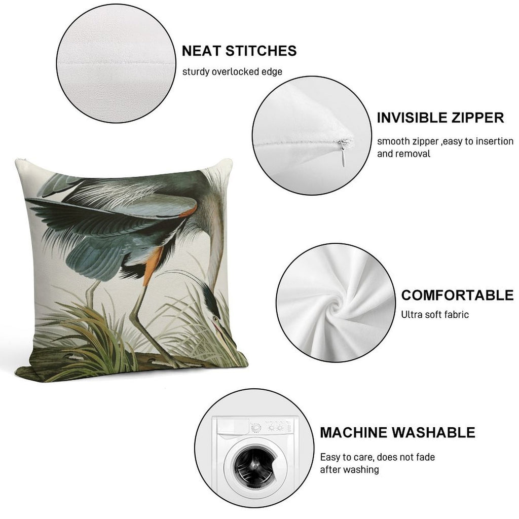 Great Blue Heron - John James Audubon's Birds of America Print Art Print Soft Multiple Sizes Throw Pillow
