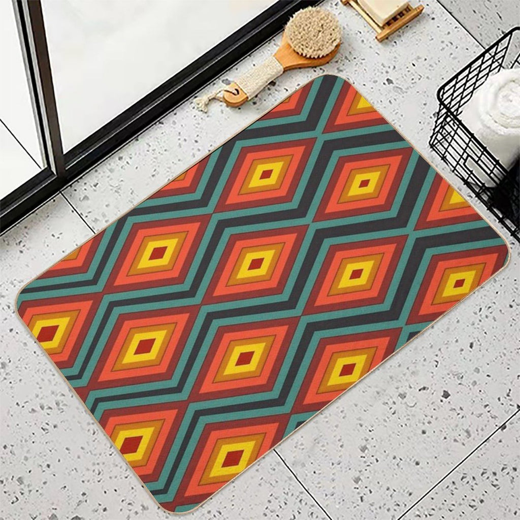 Retro Abstract Pattern Morphing Red Hot Rhombus  Repositionable Bath Mat