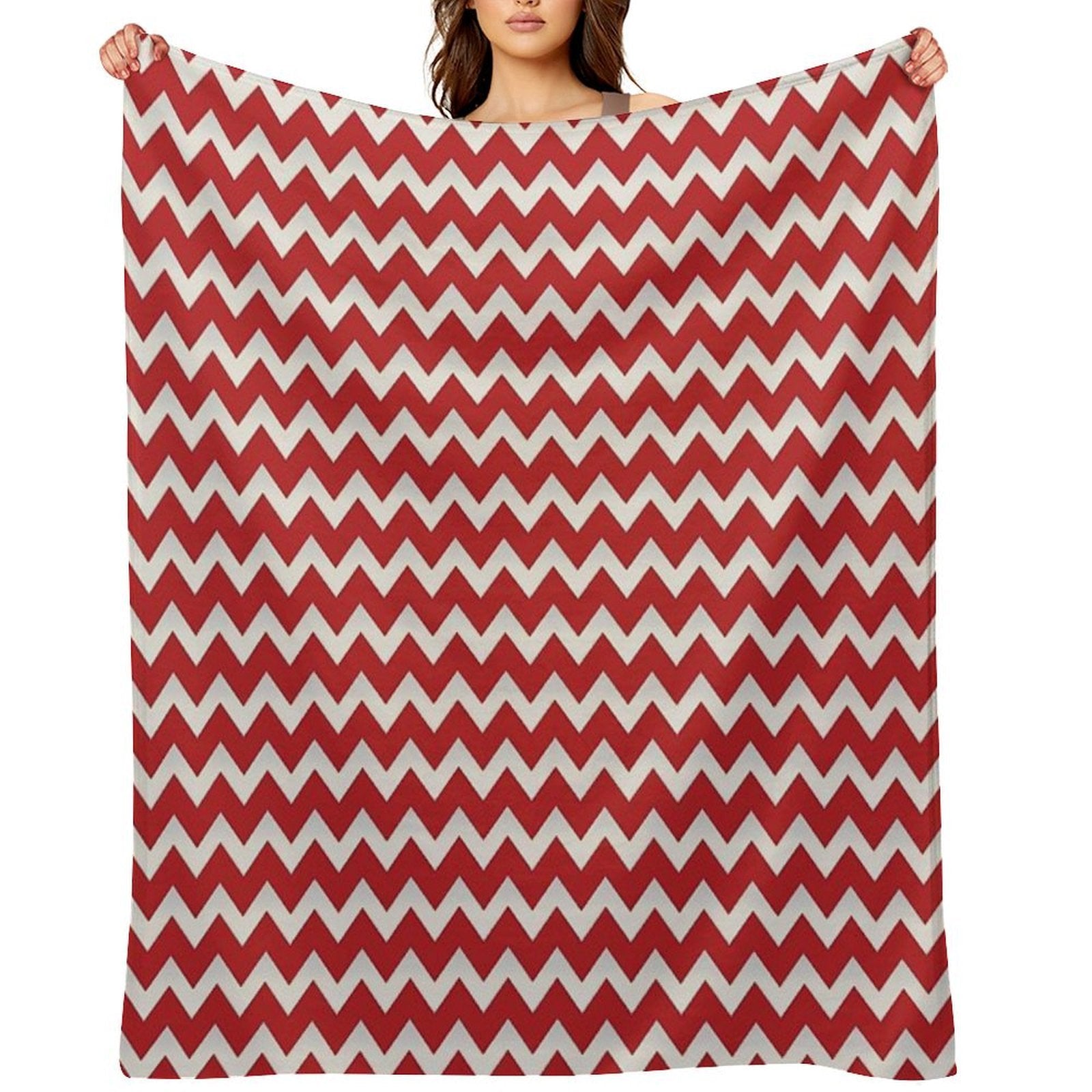 Pretty Simple Chevron Stripes Red And White Shadow Easy Care Throw Blanket