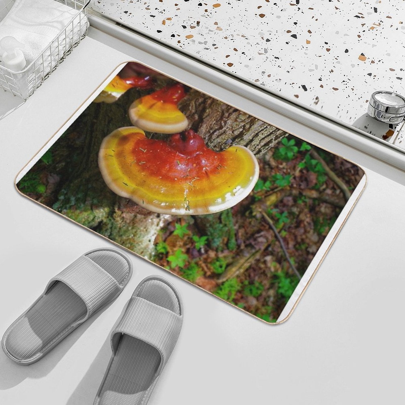 Wild Orange Mushroom in The Forest Nature Tree Print  Versatile Bath Mat