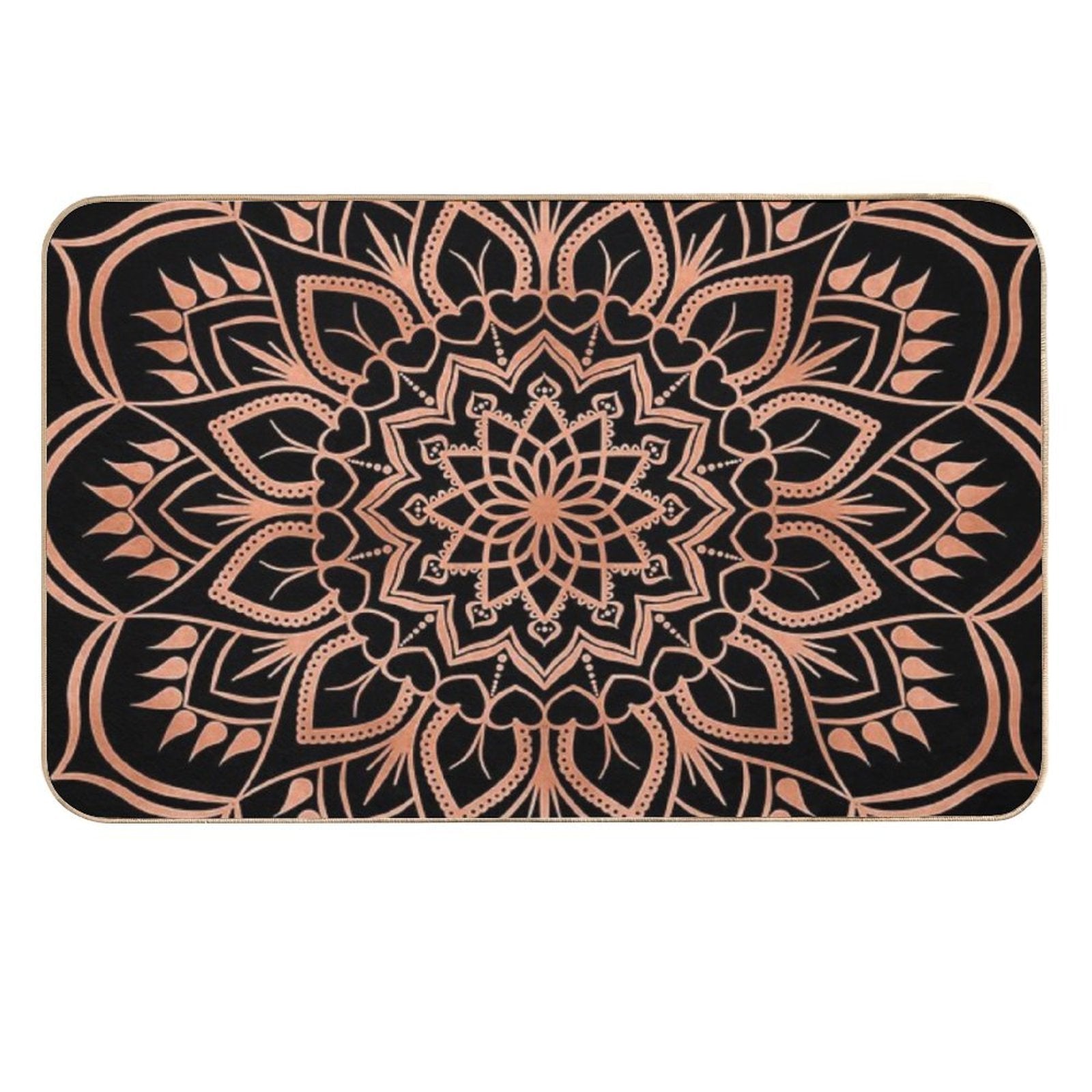 Rose Gold Mandala Pattern - Black  Rapid-Drying Bath Mat