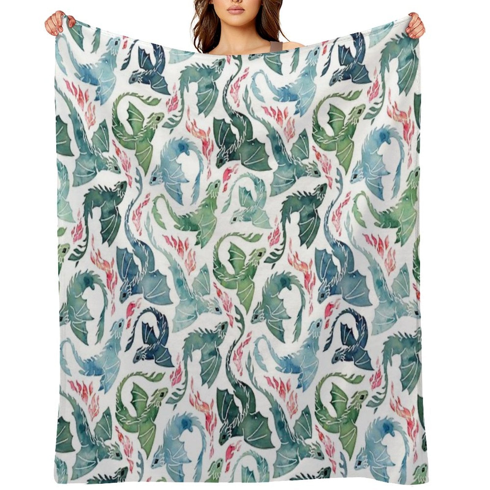 Dragon Fire Blue & Green Quick-dry Throw Blanket