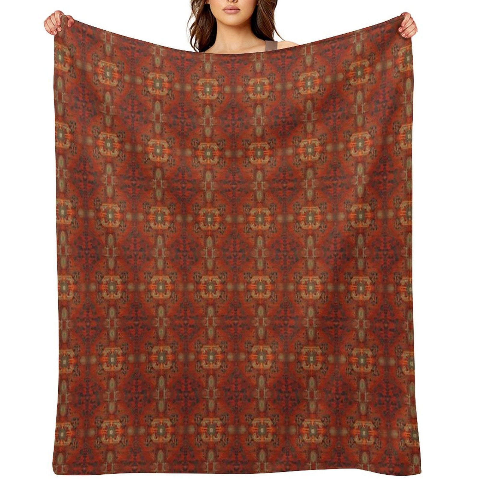 Summery Modern Design Reminiscent of The Style of Persian Carpet Patterns Lightweight Throw Blanket