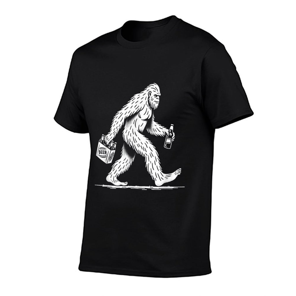 Retro Bigfoot Drinking Beer – Funny Sasquatch  Easy-care T-Shirt