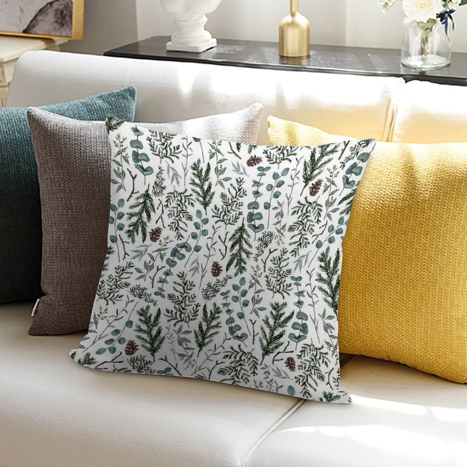 Pine And Eucalyptus Greenery Soft Warmth Comfort Throw Pillow