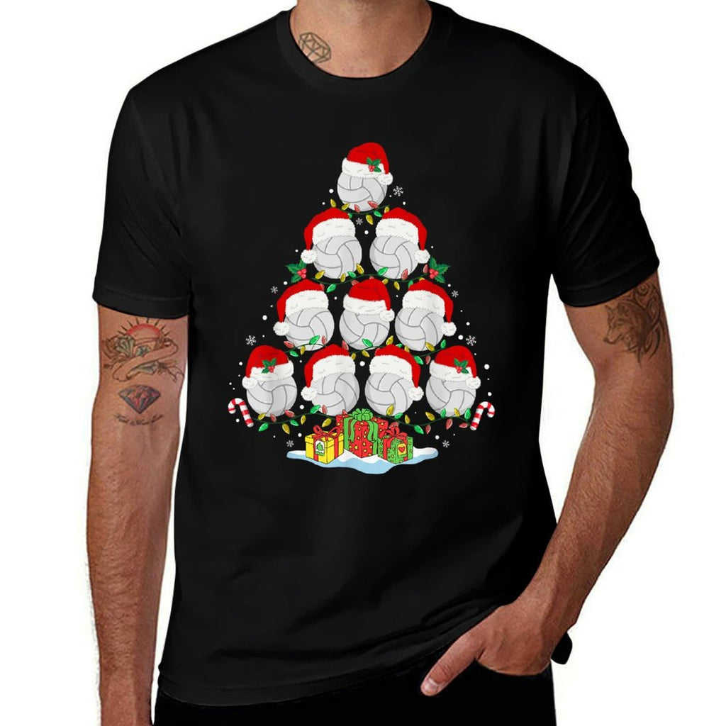 Volleyball Christmas Tree Lights Funny Xmas Girlsn Women  Oversized Silhouette T-Shirt