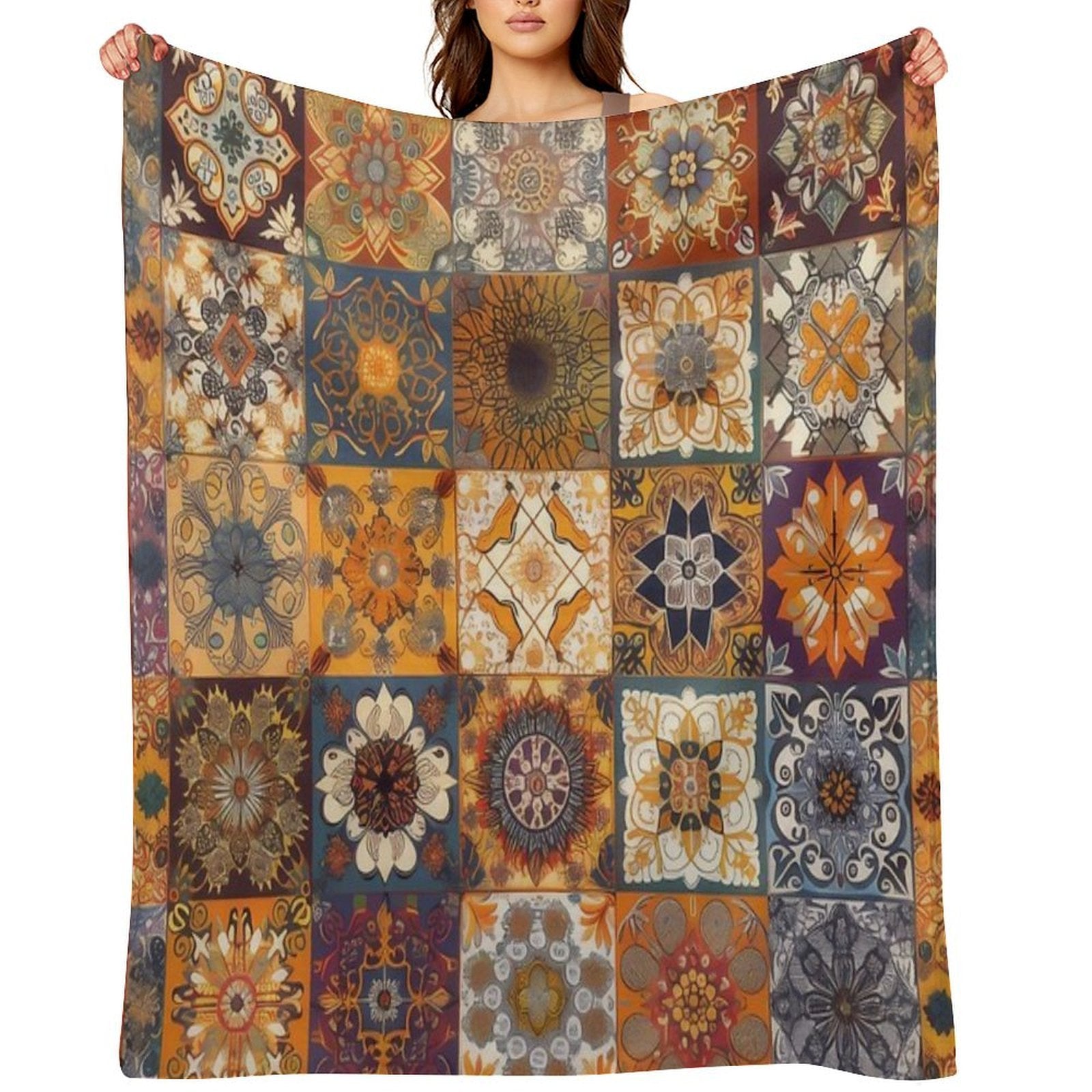 Brown And Grey Neutral Patchwork Pattern Anti-pilling Throw Blanket