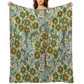 ORANGE TREE WITH BLUE GREEN LEAVES ,FLOWERS Soft Floral Art Nouveau Pattern Anti-pilling Throw Blanket