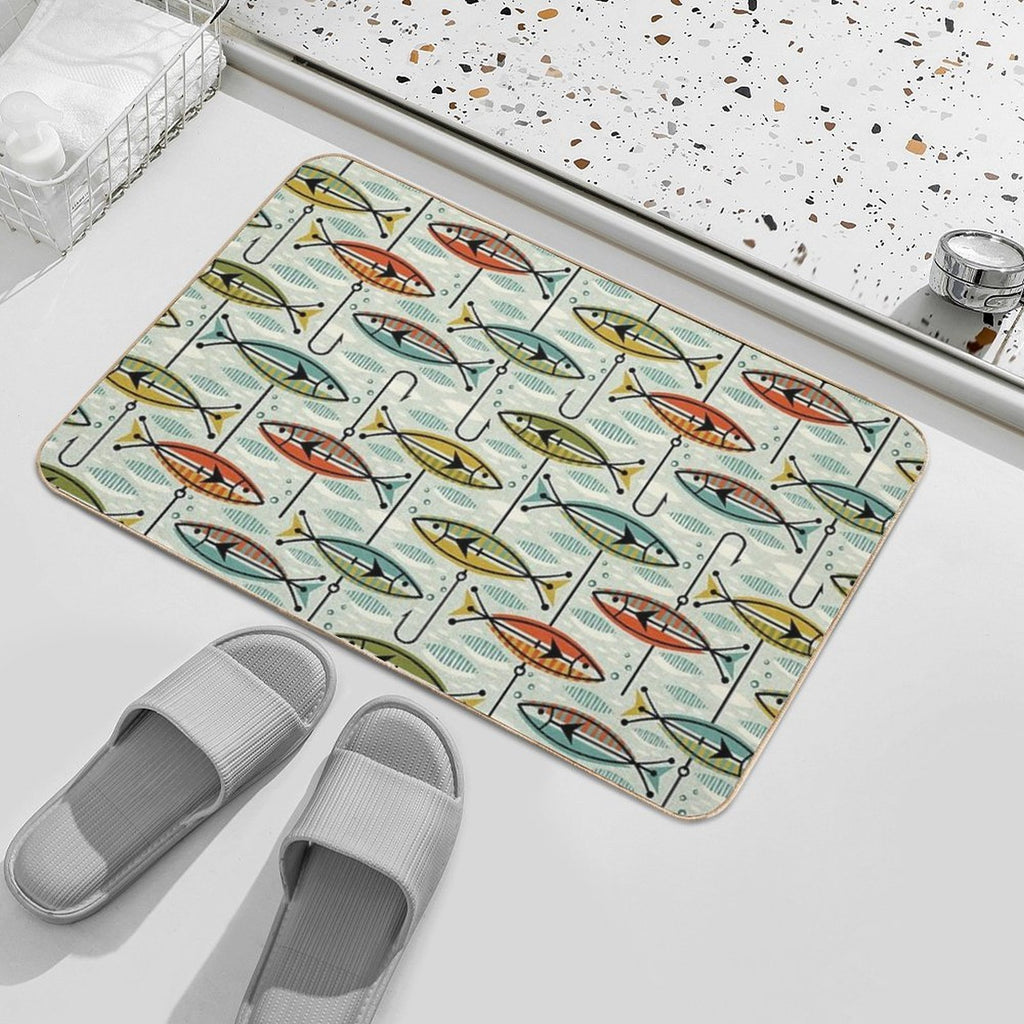 Retro Color Block Fish  Long-Lasting Bath Mat