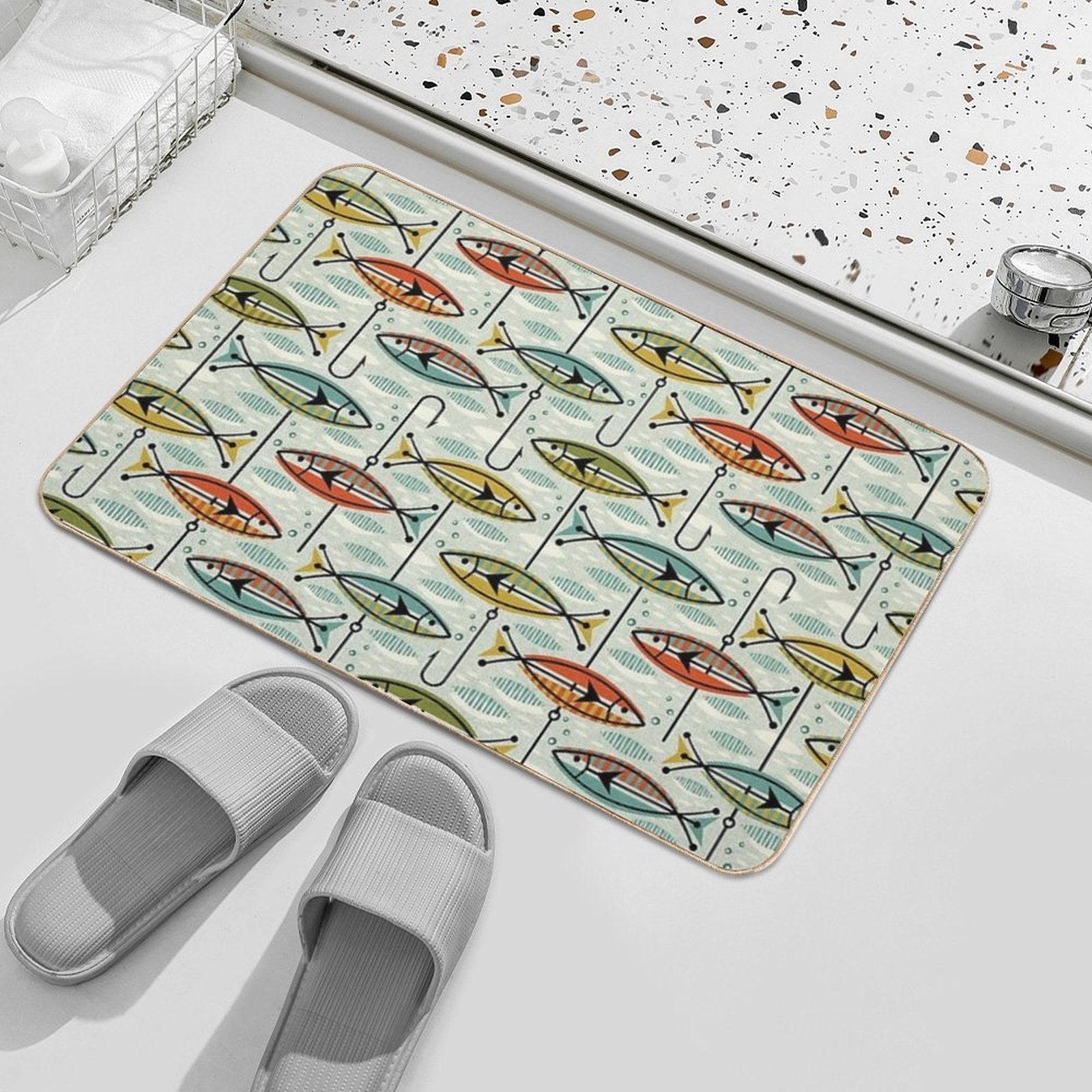 Retro Color Block Fish  Long-Lasting Bath Mat