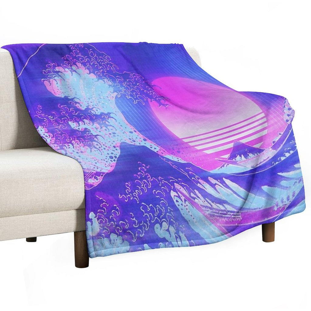 Aesthetic Great Wave Off Kanagawa Retro Vaporwave Multi-functional Throw Blanket