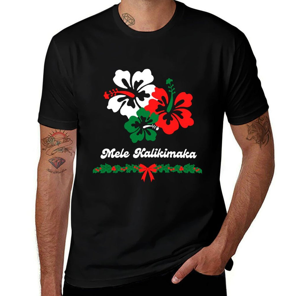 Mele Kalikimaka Hawaii Christmas Hawaiian Hibiscus Flower  Durable T-Shirt