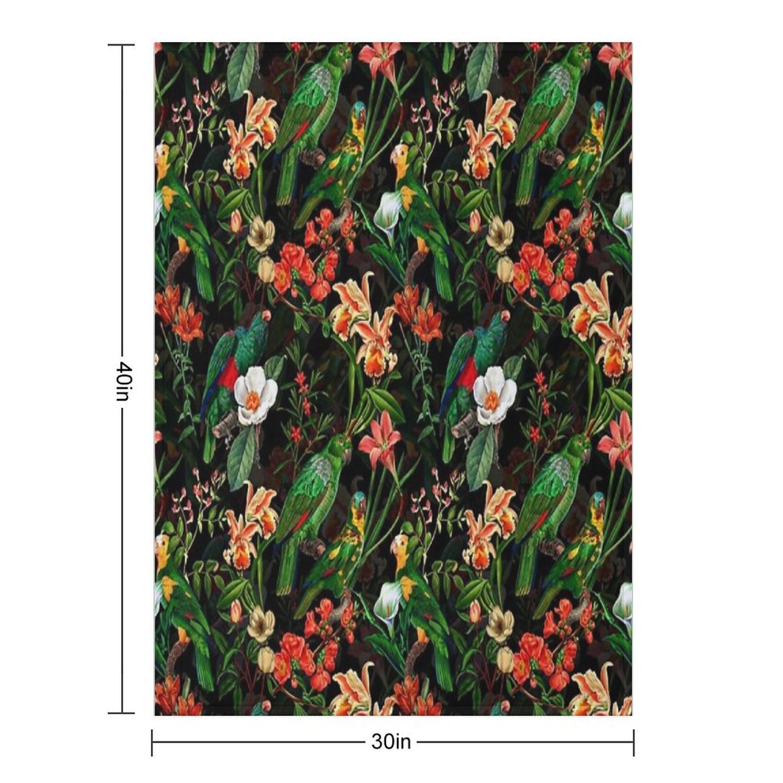 Pierre Joseph Redoute Tropical Vintage Jungle Flowers And Parrots Nostalgic Mystic Botanical Night Garden Pattern Nightgarden Anti-pilling Throw Blanket