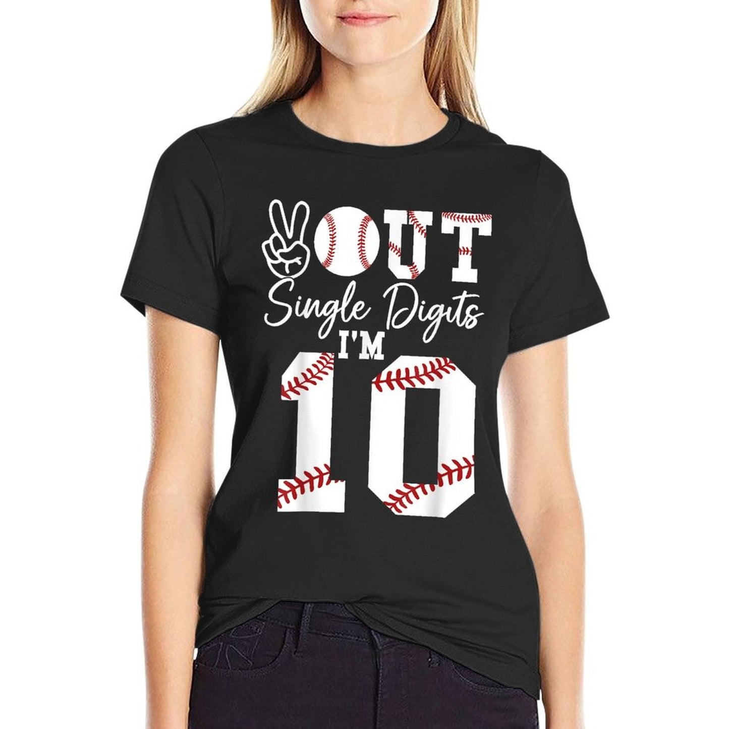 10th Birthday Double Digits Baseball Peace Out Single Digits  Stretchy T-Shirt