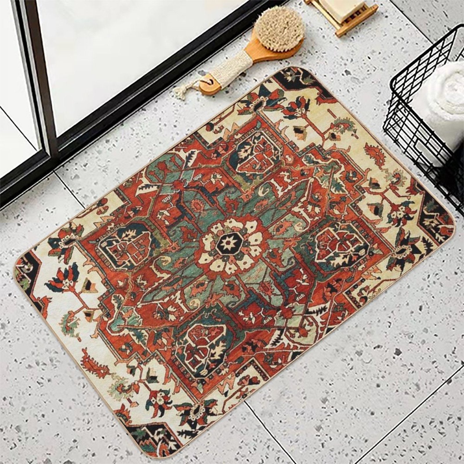 Antique Persian Heriz Rug Print Durable Bath Mat