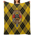 Clan MacLeod Crest over Yellow Tartan Premium Throw Blanket