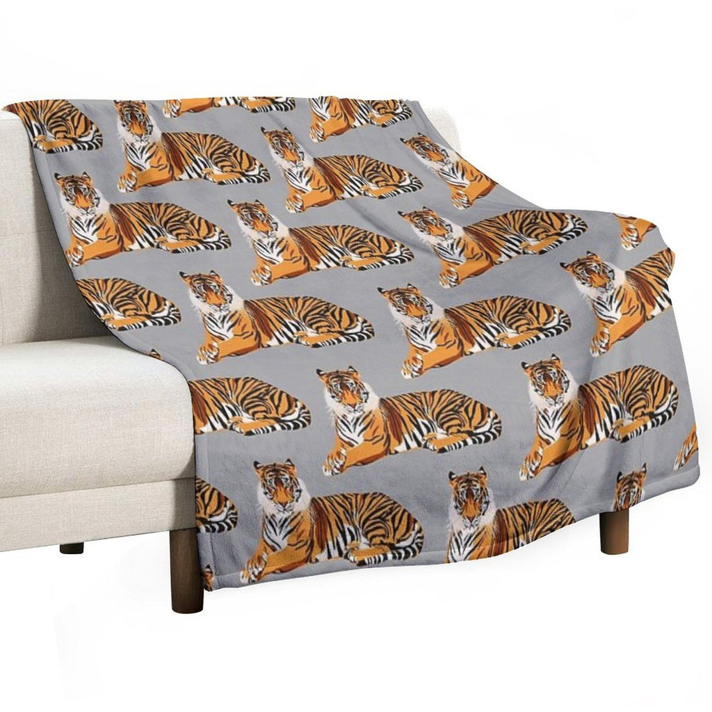 Tiger Pattern on Grey Background Quick-dry Throw Blanket