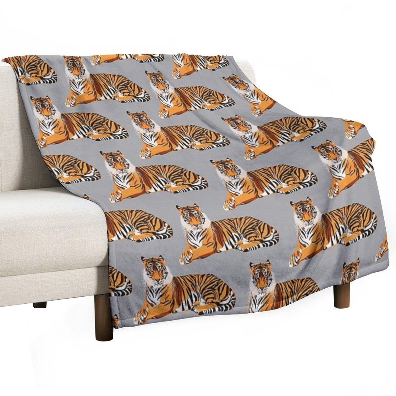 Tiger Pattern on Grey Background Quick-dry Throw Blanket