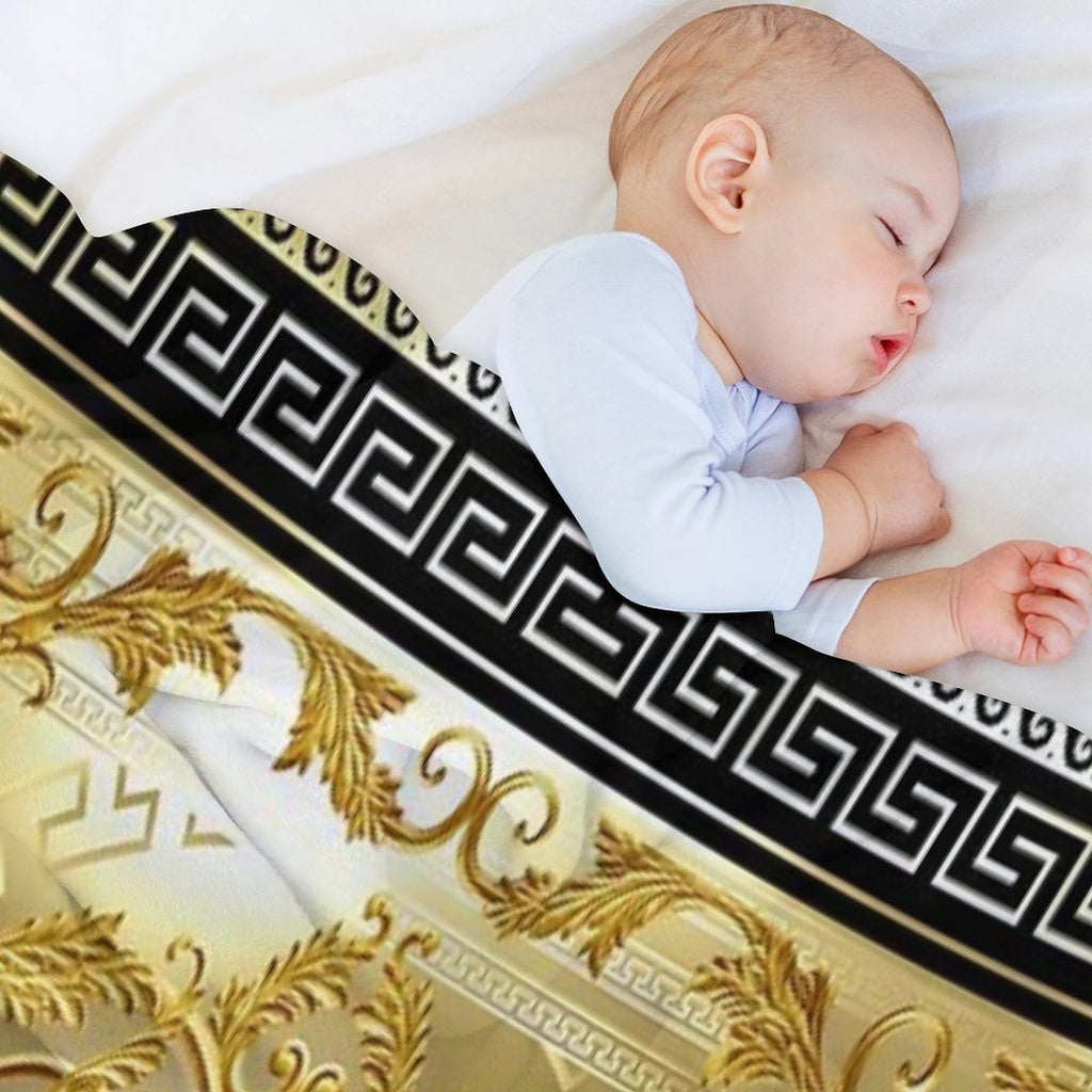 Ornate Baroque Gold Black Greek Keys Meander Sustainable Throw Blanket