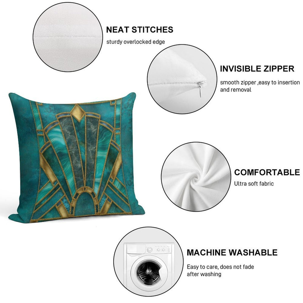 Elegant Stained Glass Art Deco Window With Marble And Gemstone Soft Washable Throw Pillow