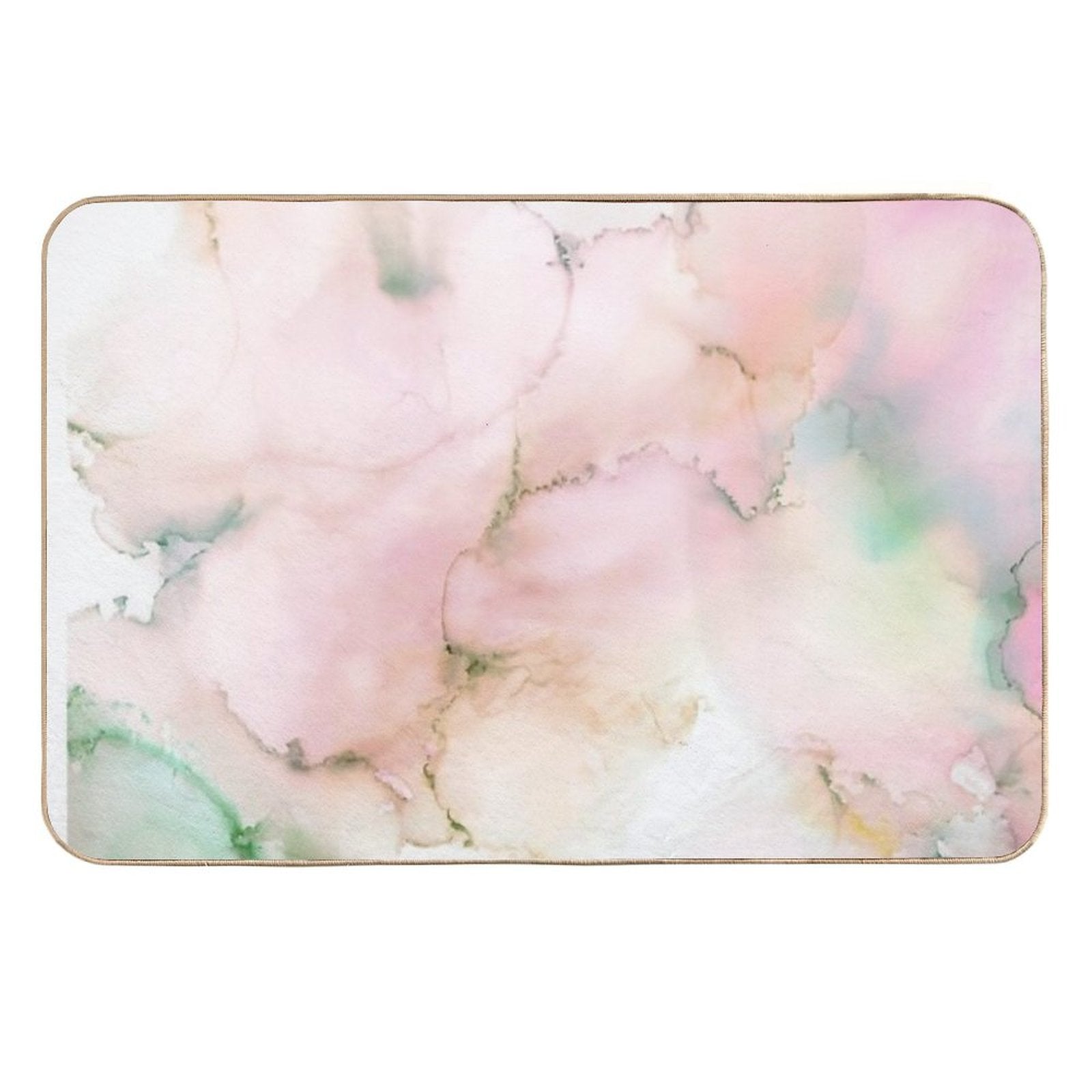 Abstract Ink Green Pink Tan Print by Zouzounio Art  Stain-Proof Bath Mat