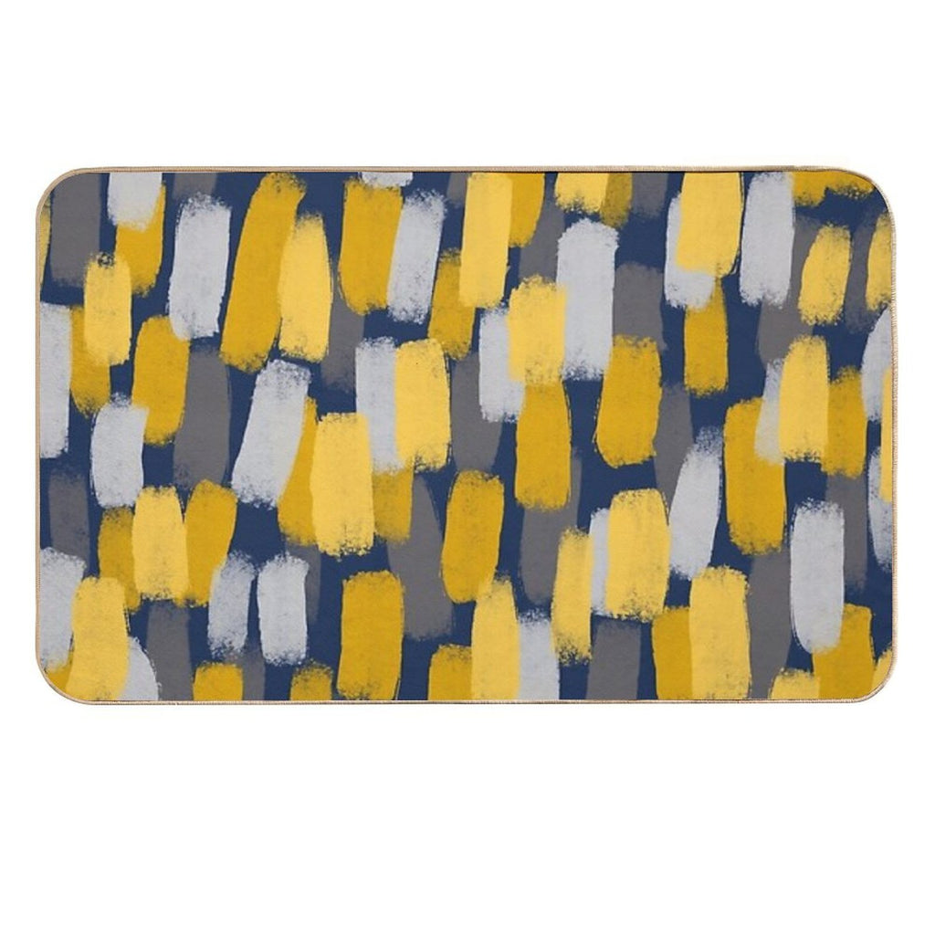 Abstract Grey And Mustard Yellow Paint Brush Effect on Navy Blue  Stain-Proof Bath Mat