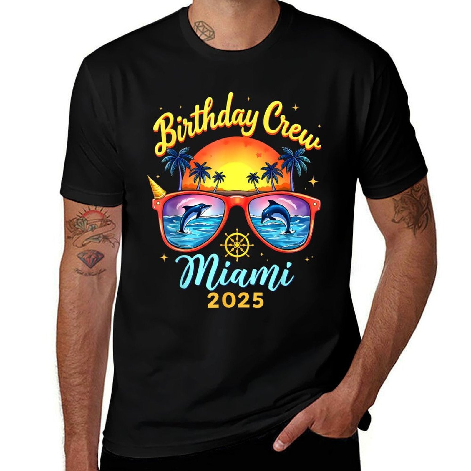 Birthday Crew Vacation Miami 2025 Party Matching Cruise  Moisture-wicking T-Shirt