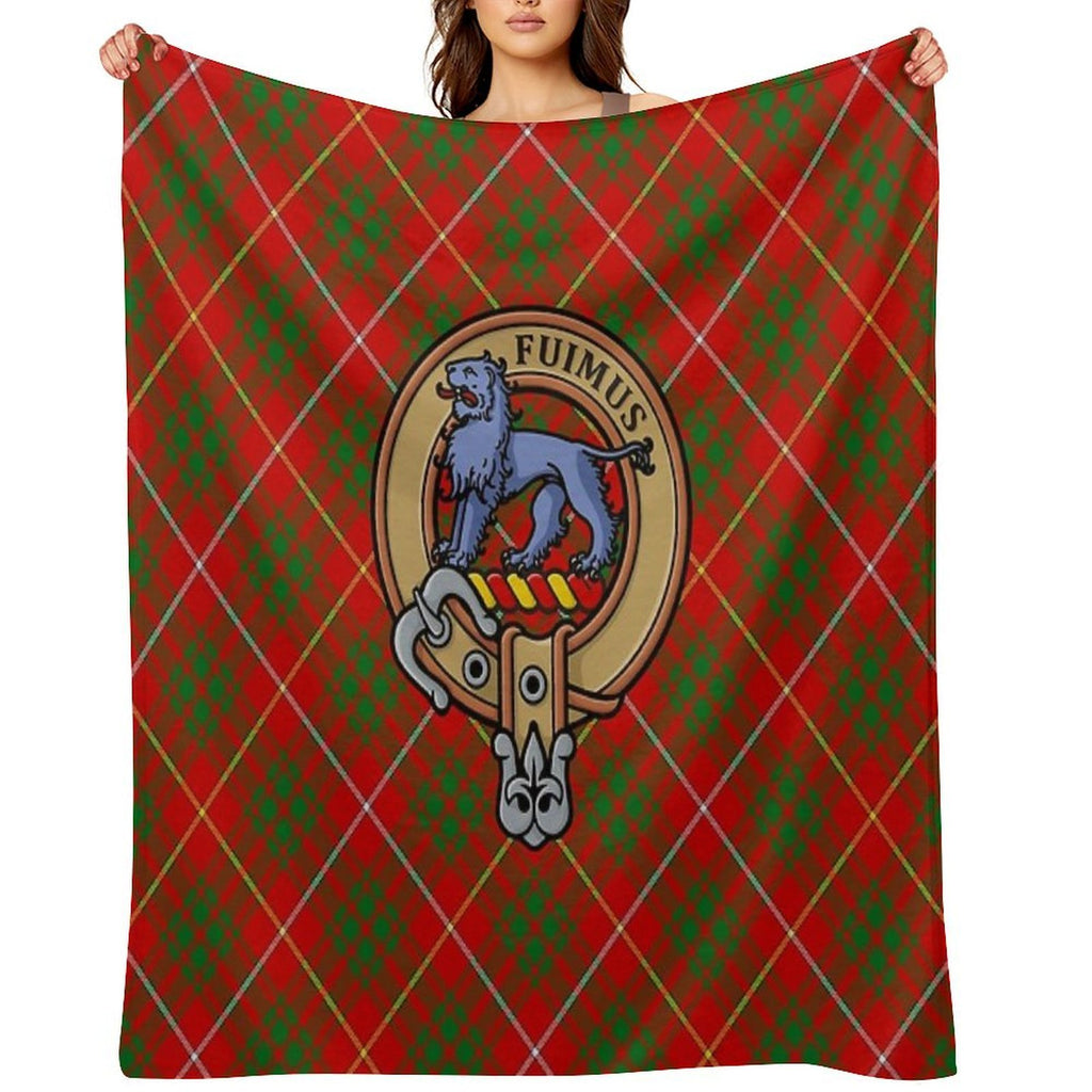 Clan Bruce Crest over Tartan Quick-dry Throw Blanket