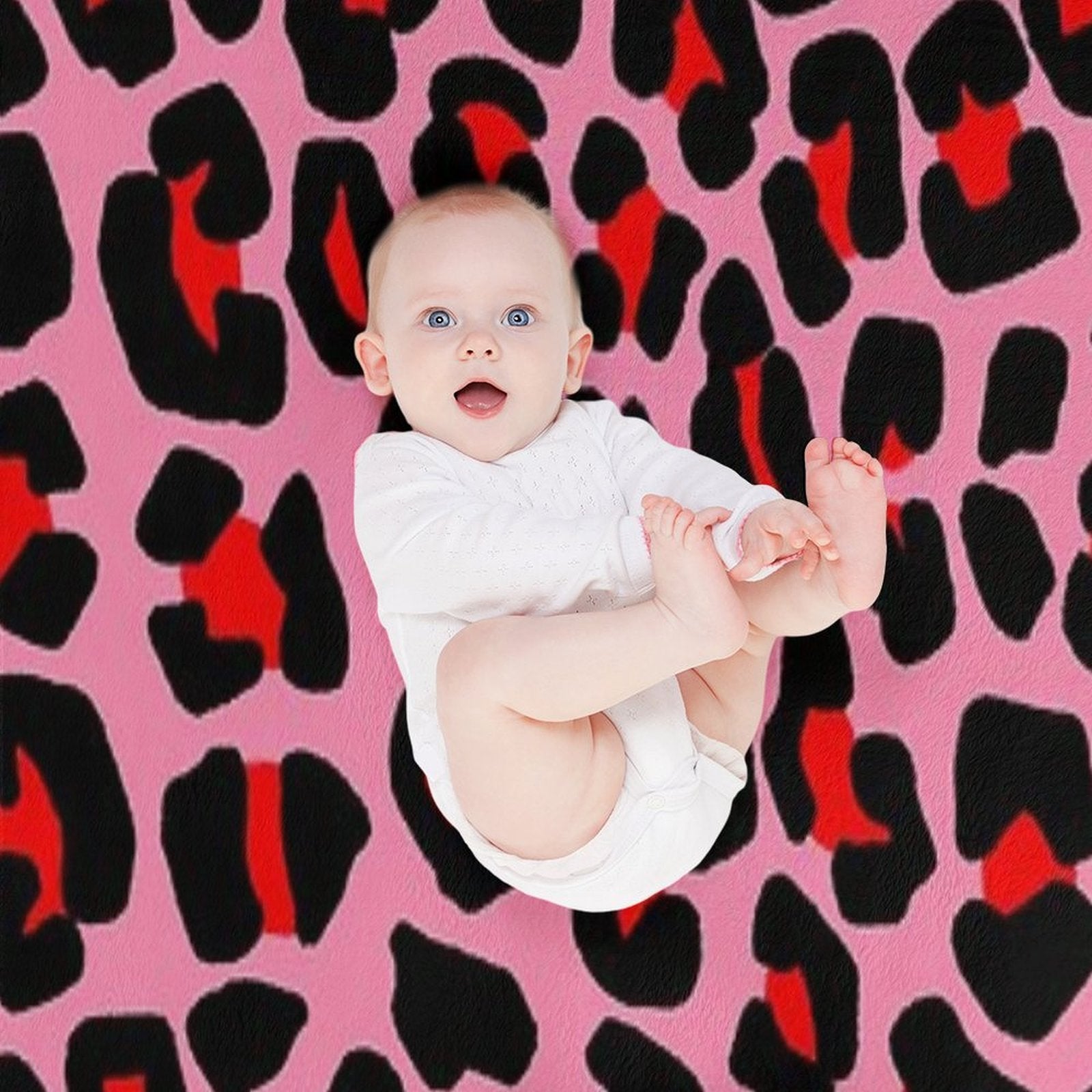 Red Leopard Print Spots on Pink Shrink-resistant Throw Blanket